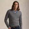 Polo Ralph Lauren Washable Wool V-neck Sweater In Fawn Grey Heather