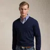 Polo Ralph Lauren Washable Wool V-neck Sweater In Hunter Navy