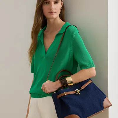 Ralph Lauren Washed Denim Large Blaike Satchel In Vayra Wash/lauren Tan