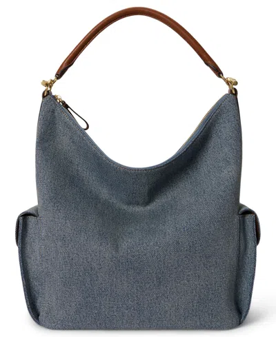 Ralph Lauren Washed Denim Medium Blaike Shoulder Bag In Gray