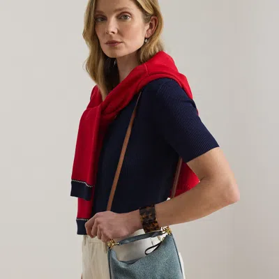 Ralph Lauren Washed Denim Mini Blaike Shoulder Bag In Blue/lauren Tan