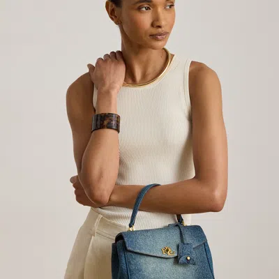 Ralph Lauren Washed Denim Small Farrah Soft Satchel In Oxford Blue/lauren Tan