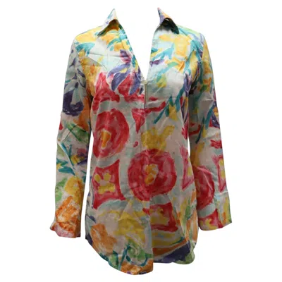 Pre-owned Ralph Lauren Watercolor Tunic Top In Multicolor Cotton In Brown