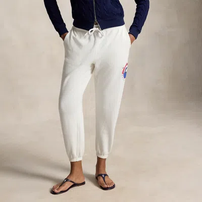 Polo Ralph Lauren Wave-logo Lightweight Fleece Sweatpant In Deckwash White