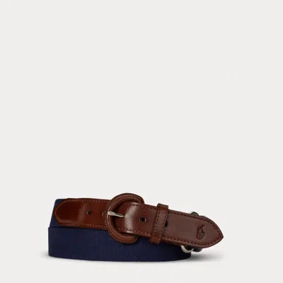 Ralph Lauren Webbed Cotton & Leather Belt In Blue