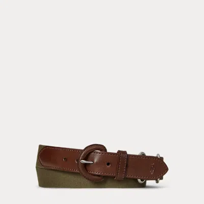 Ralph Lauren Webbed Cotton & Leather Belt In Green