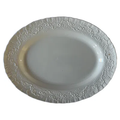 Pre-owned Ralph Lauren Wedgwood Claire Oval Serving Platter In Gray