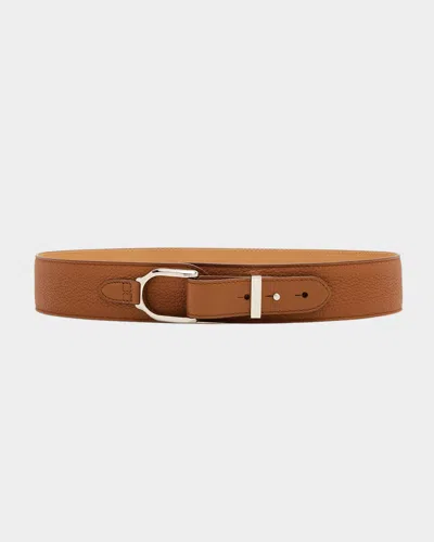 Ralph Lauren Welington Pebbled Leather Turnback Belt In Brown