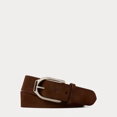 Ralph Lauren Welington Stirrup-buckle Calf-suede Belt In Brown