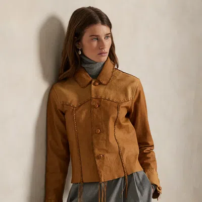 Ralph Lauren Western Leather Shirt Jacket In Brown