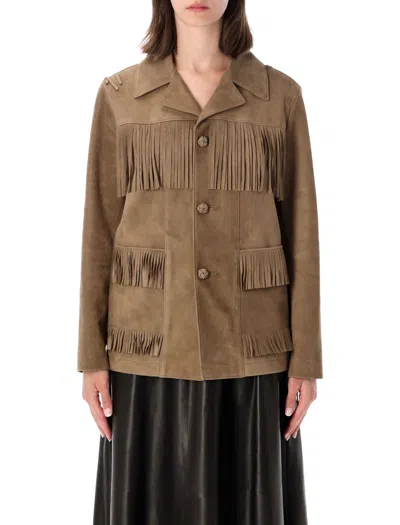 Ralph Lauren Western-inspired Fringe Leather Jacket For Women In Portobello