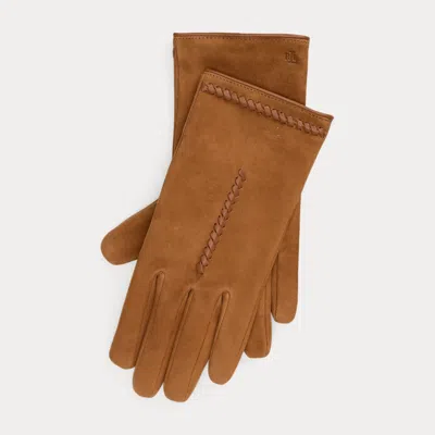 Ralph Lauren Whipstitched Suede Gloves In Brown