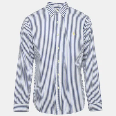Pre-owned Ralph Lauren White /blue Striped Cotton Slim Fit Shirt Xl