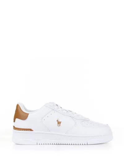 Ralph Lauren White Brown Leather Sneaker With Logo