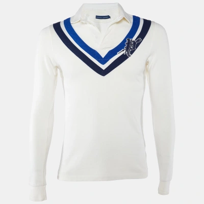 Pre-owned Polo Ralph Lauren White Chevron Stripe Cotton Rugby Polo T-shirt M