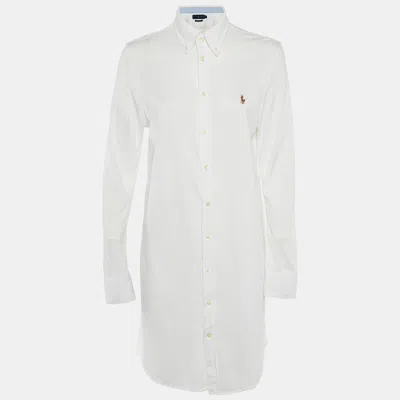 Pre-owned Ralph Lauren White Cotton Knit Oxford Button Down Shirt L