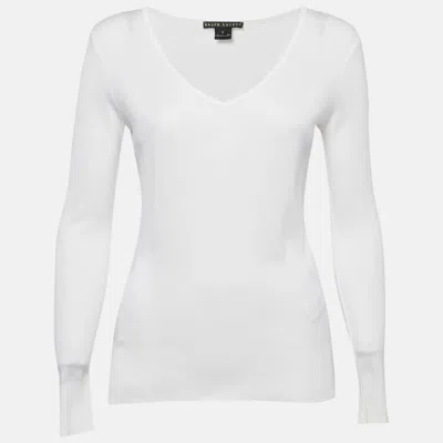 Pre-owned Ralph Lauren White Cotton Knit V-neck Sweatshirt S