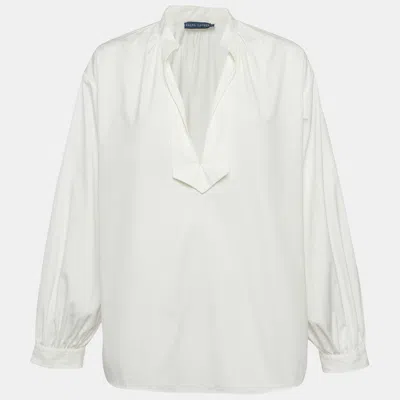 Pre-owned Ralph Lauren White Cotton Long Sleeve Blouse L