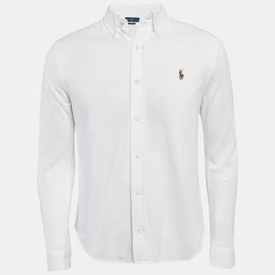 Pre-owned Ralph Lauren White Cotton Pique Knit Button Front Shirt L