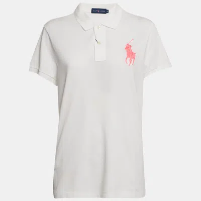 Pre-owned Ralph Lauren White Cotton Pique Pink Pony Polo T-shirt Xl