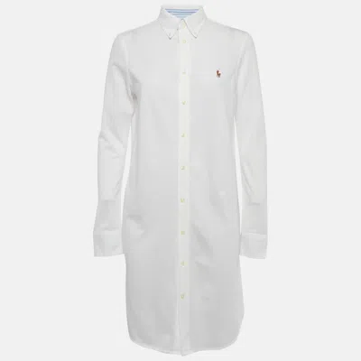 Pre-owned Ralph Lauren White Cotton Pique Shirt Dress M