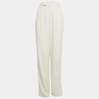 Pre-owned Ralph Lauren White Crepe Side Stripe Trousers S