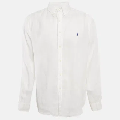 Pre-owned Ralph Lauren White Linen Button Front Shirt L