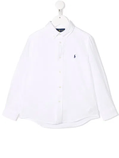 RALPH LAUREN WHITE LINEN SHIRT WITH EMBROIDERED PONY