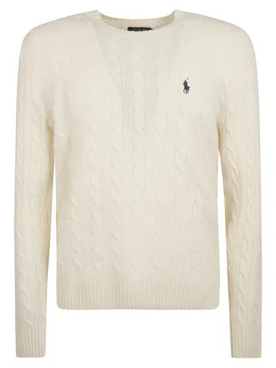 POLO RALPH LAUREN MEN WHITE LOGO-EMBROIDERED JUMPER, XL LUXURY SWEATERS & KNITWEAR FOR MEN DARVEYS