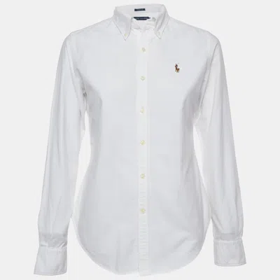 Pre-owned Ralph Lauren White Logo Embroidery Cotton Button Front Shirt M