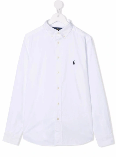 Ralph Lauren Kids' White Long Sleeve Shirt With Logo Embroidery In Cotton Boy