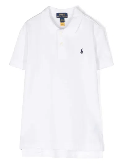 Ralph Lauren Kids' White Piquet Polo With Navy Blue Pony