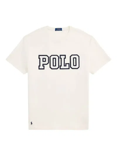Ralph Lauren White Round Neck Printed T-shirt In Neutral