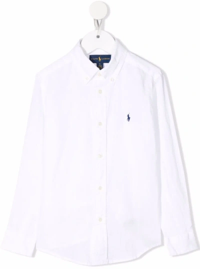 Ralph Lauren Kids' White Shirt With Logo Embroidery In Cotton Bou