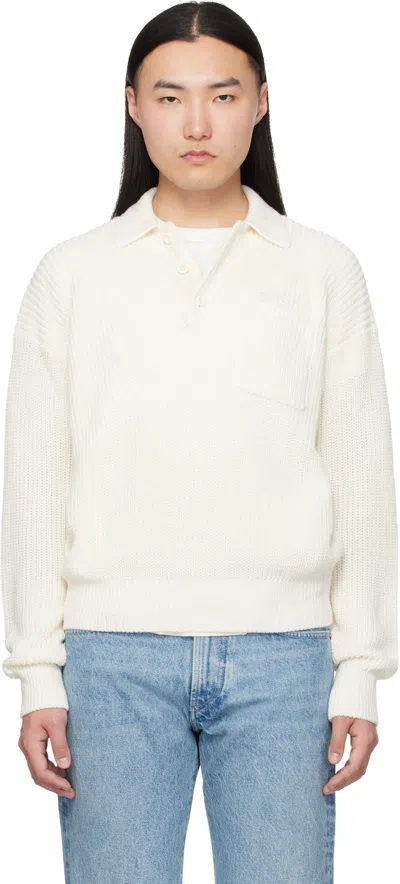 Ralph Lauren White Silk Linen Polo Sweater In Neutral