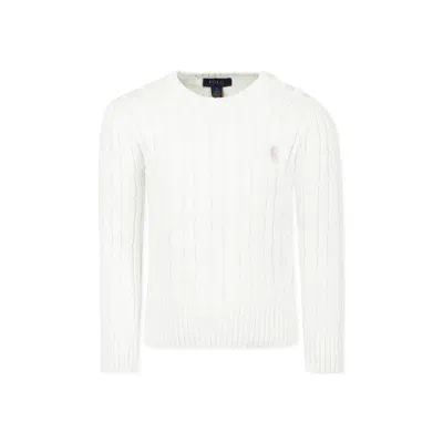 Ralph Lauren Kids' White Sweater For Girl With Horse