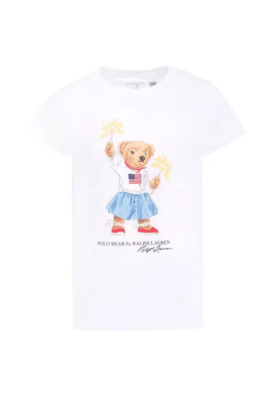Ralph Lauren Kids' White T-shirt For Girl With Polo Bear