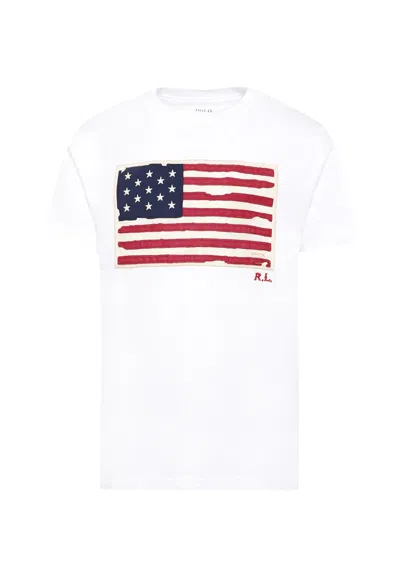 Ralph Lauren White T-shirt For Kids With American Flag