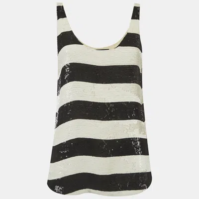 Pre-owned Ralph Lauren White/black Stripe Sequin Tank Top S