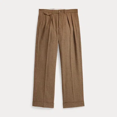 Ralph Lauren Whitman Relaxed Glen Plaid Pleated Pant In Brown