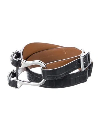 Pre-owned Ralph Lauren Wide Embossed Leather Waist Belt In Black