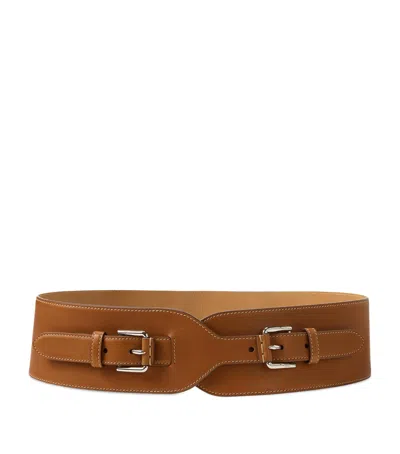Ralph Lauren Wide Leather Belt In Gold