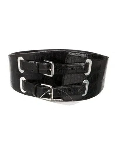 Pre-owned Ralph Lauren Wide Leather Waist Belt In Black