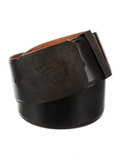 Pre-owned Ralph Lauren Wide Leather Waist Belt In Black