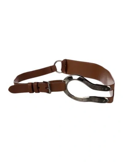 Pre-owned Ralph Lauren Wide Leather Waist Belt In Brown