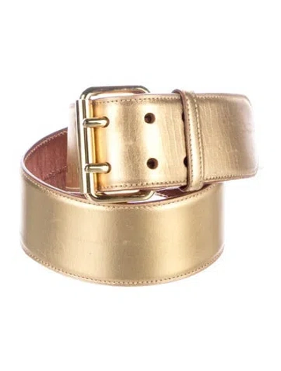 Pre-owned Ralph Lauren Wide Leather Waist Belt In Metallic