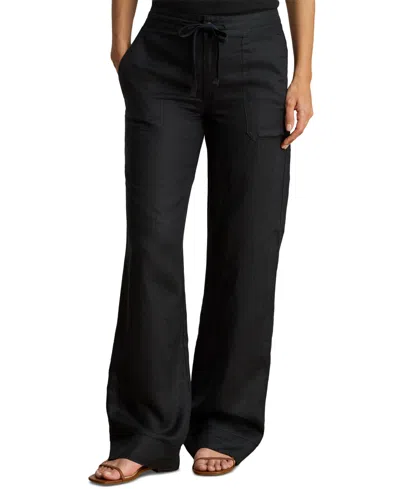 Ralph Lauren Wide-leg 100% Linen Pants In Black