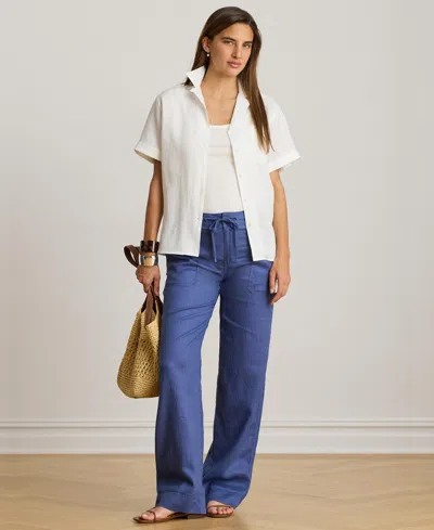 Ralph Lauren Wide-leg 100% Linen Pants In Multi