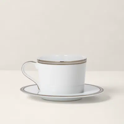 Ralph Lauren Wilshire Cup & Saucer In Silver/white In Multi