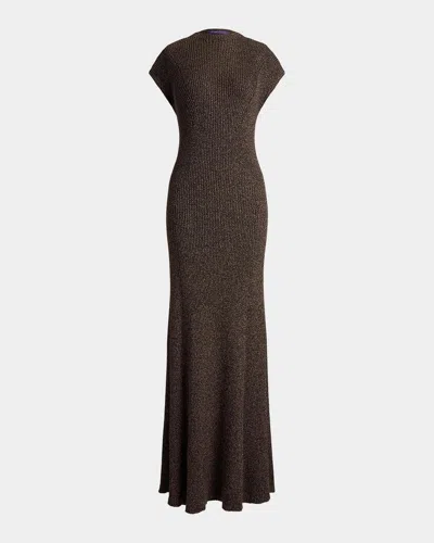 Ralph Lauren Windi Cap-sleeve Speckled Silk-wool Rib Maxi Dress In Brown